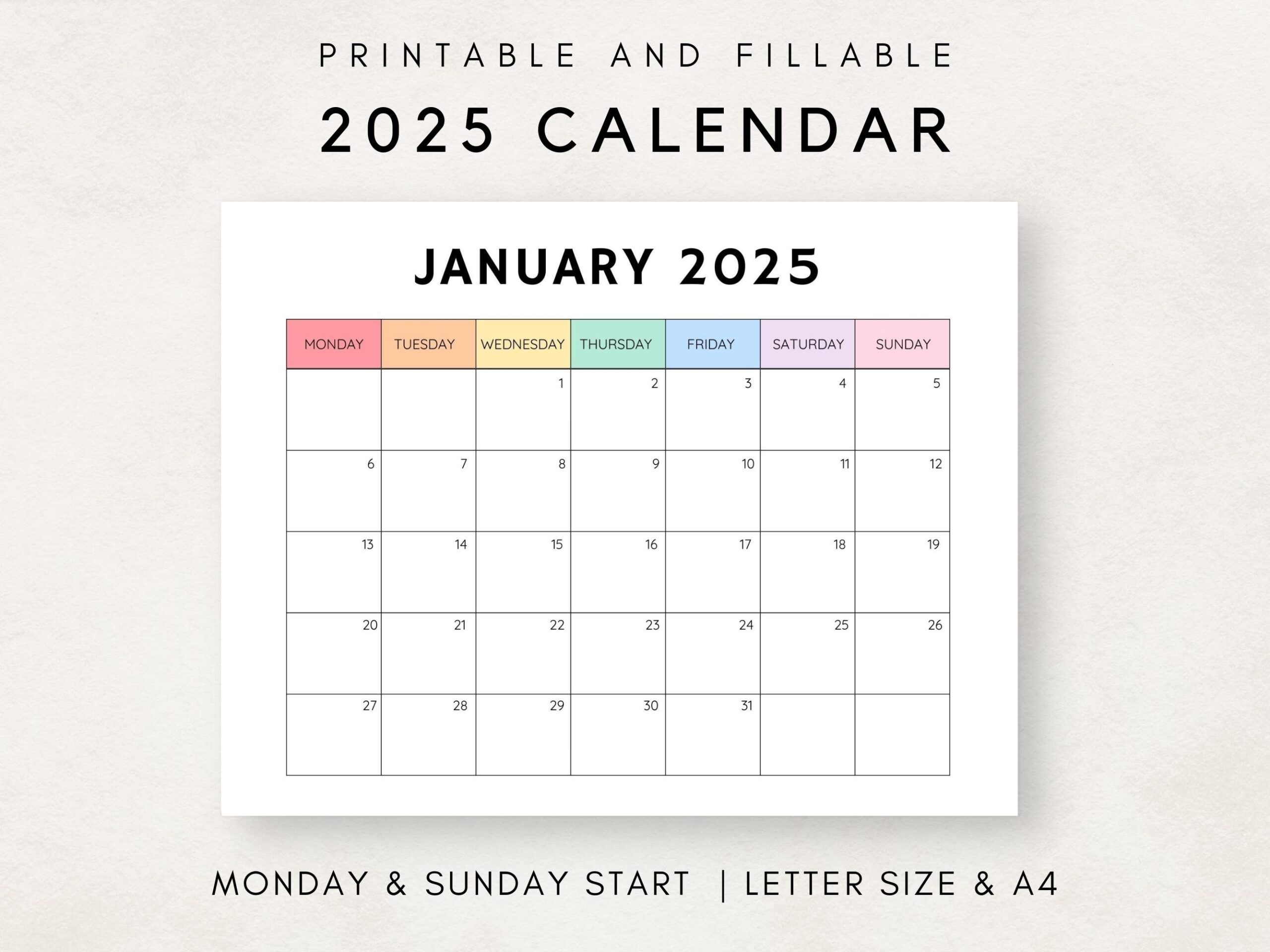 Blank Monthly Calendar 2025