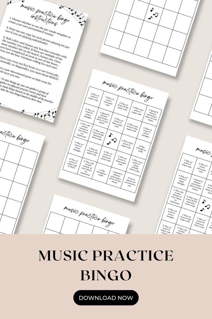 Music Practice Bingo Printable Bingo Game With Instructions And Pre Filled And Blank Boards