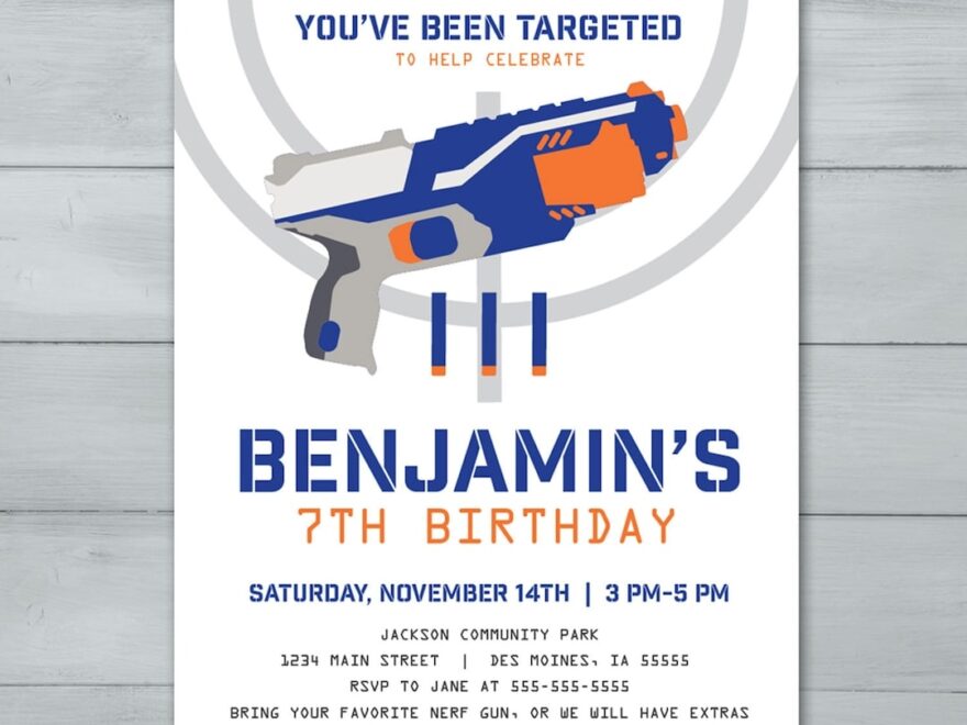 Nerf Birthday Invitation Nerf Invitation Dart Birthday Invitation Nerf Dart Invitation Nerf War Invitation Etsy
