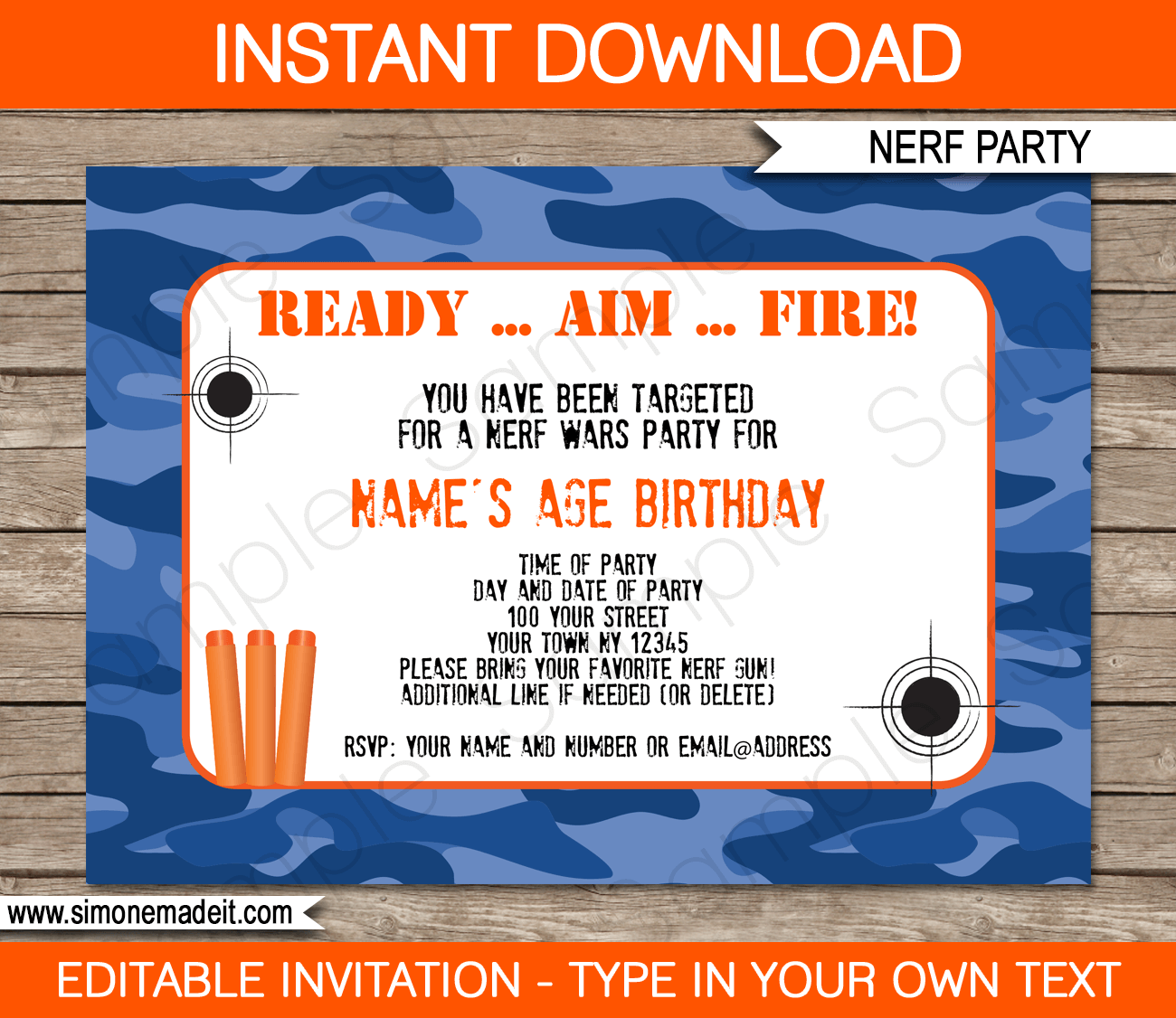 Nerf Birthday Party Printables Invitations Decorations Templates