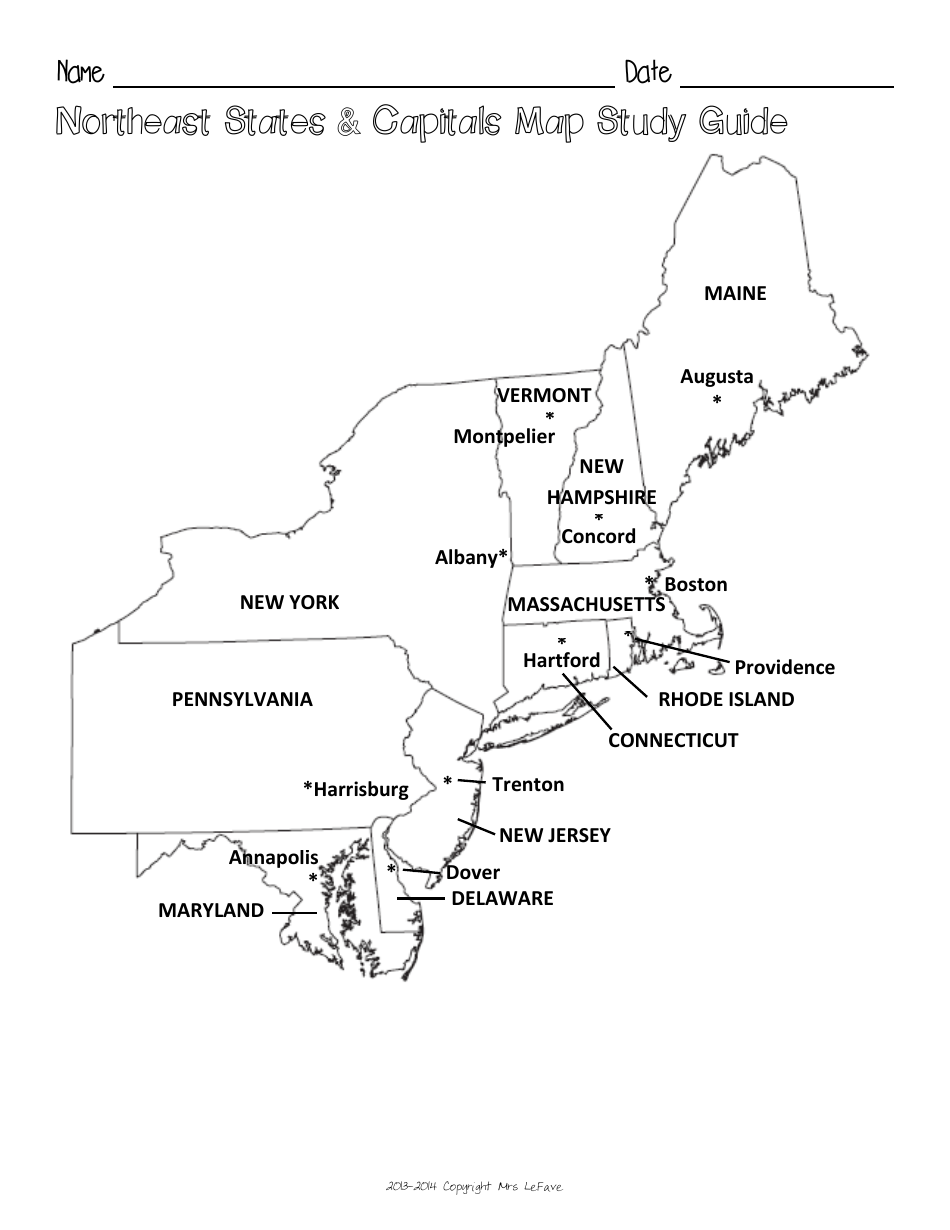 Northeast States Map Blank Printable