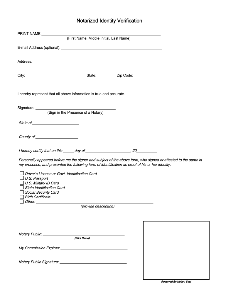 Notarized Identity Form Blank Fill Online Printable Fillable Blank PdfFiller