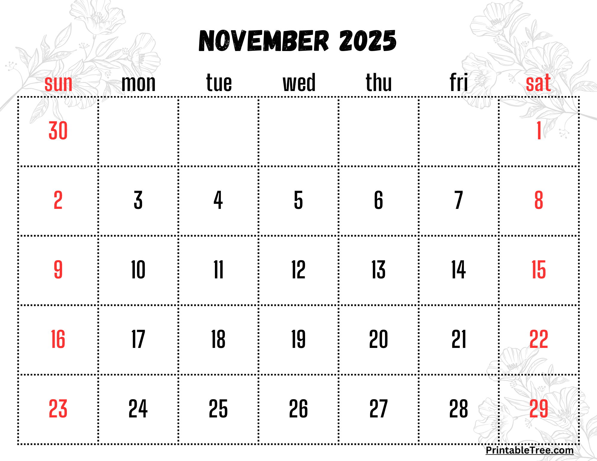 Blank Calendar Template November 2025