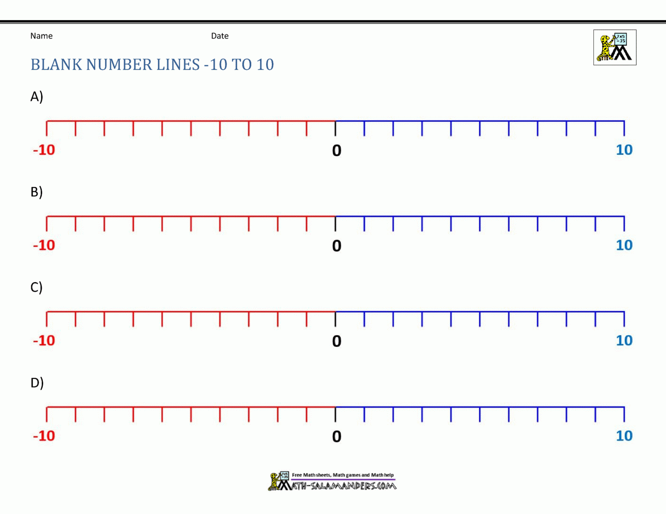 Printable Blank Number Line 10