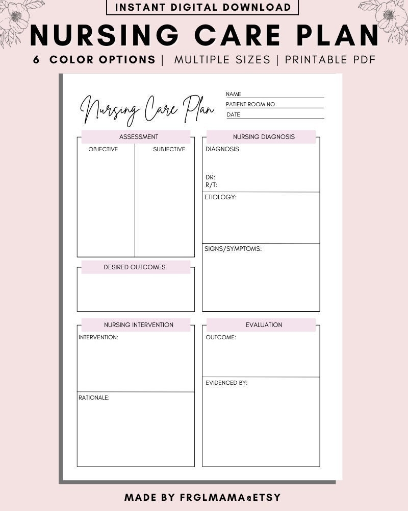 Nursing Care Plan Templates Nursing Care Plan Nursing Student Resources Student Nurse Sheets Assessment Diagnosis Planning Etsy