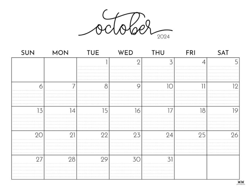 October 2024 Calendars 50 FREE Printables Printabulls