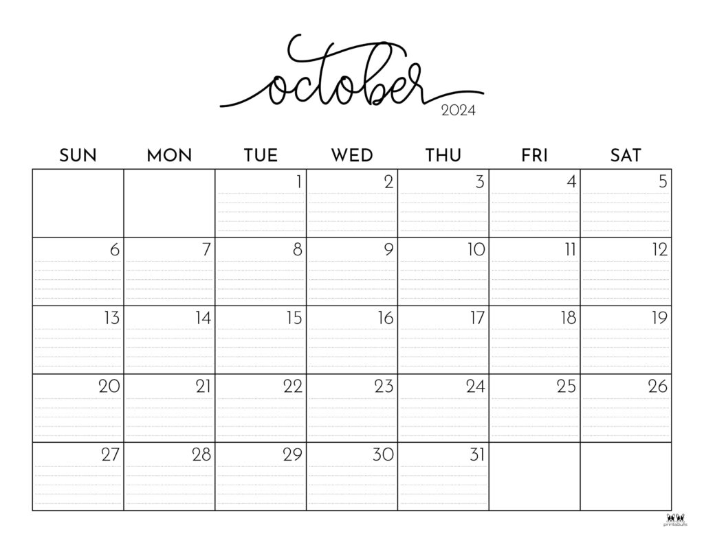October 2024 Calendars 50 FREE Printables Printabulls