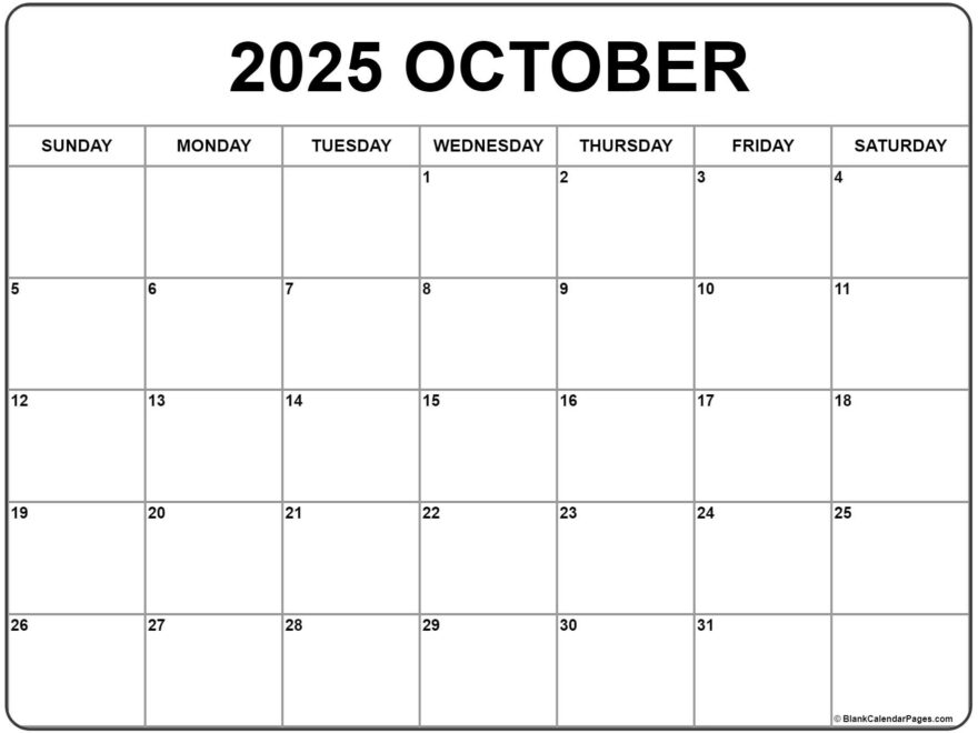 October 2025 Calendar Free Printable Calendars
