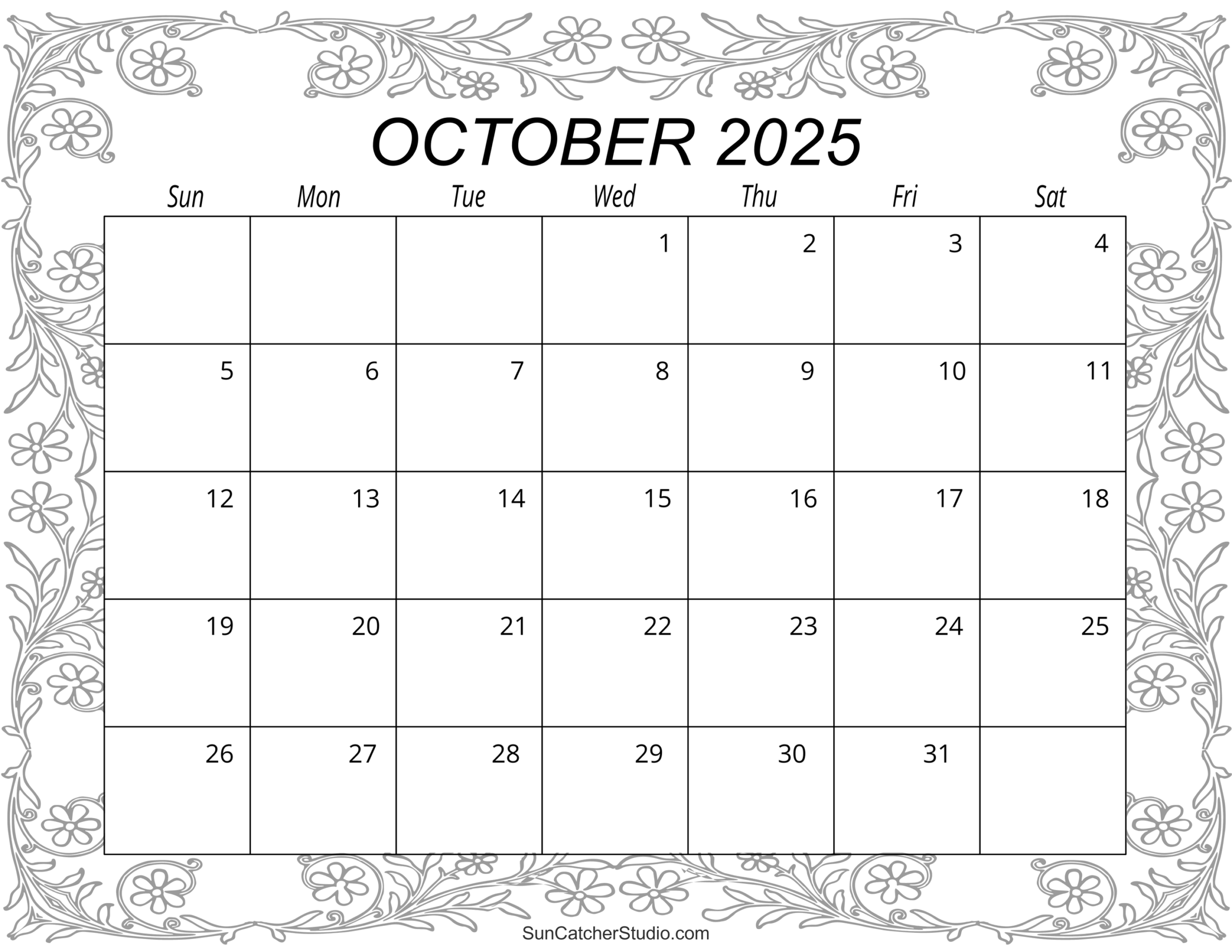 Blank Calendar Page October 2025