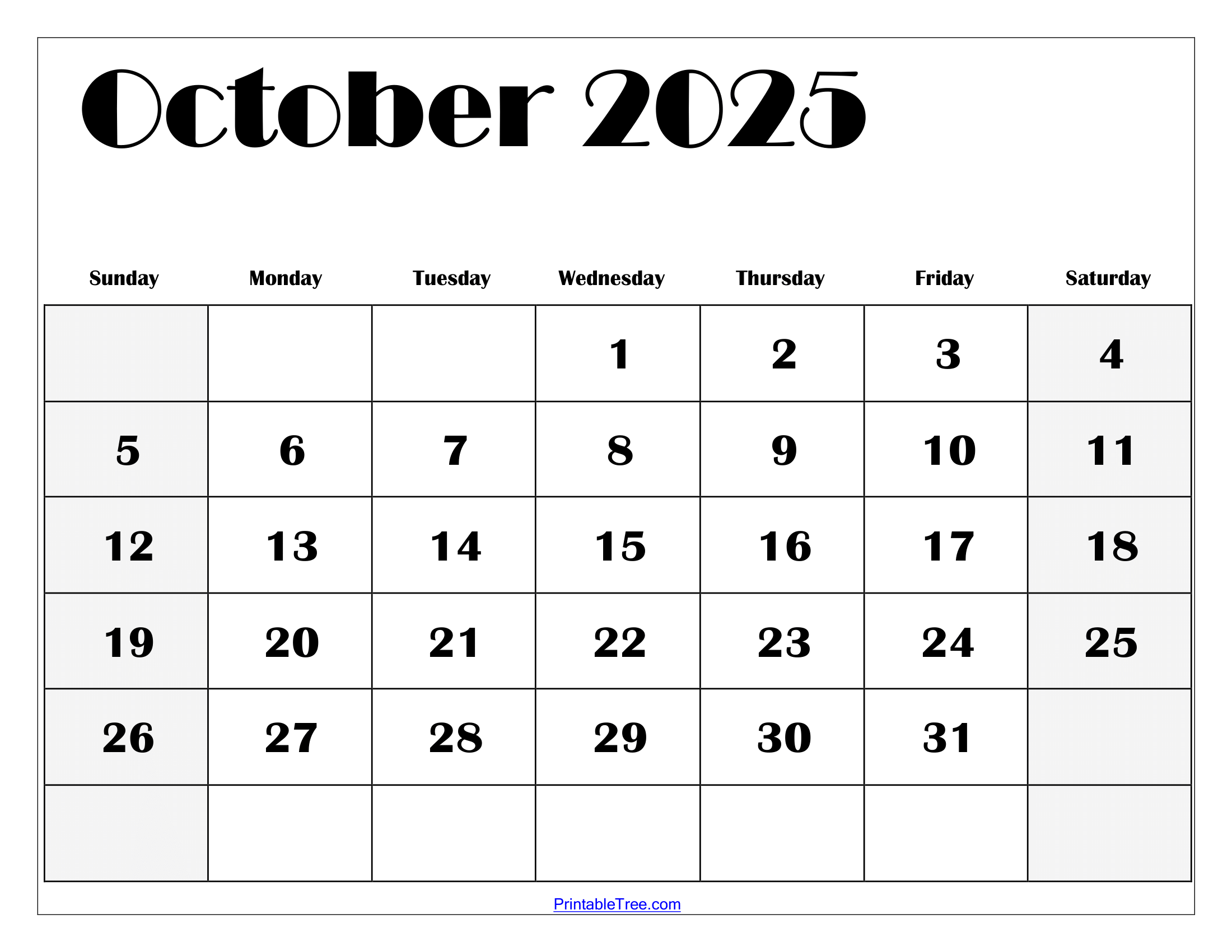 Blank October 2025 Calendar