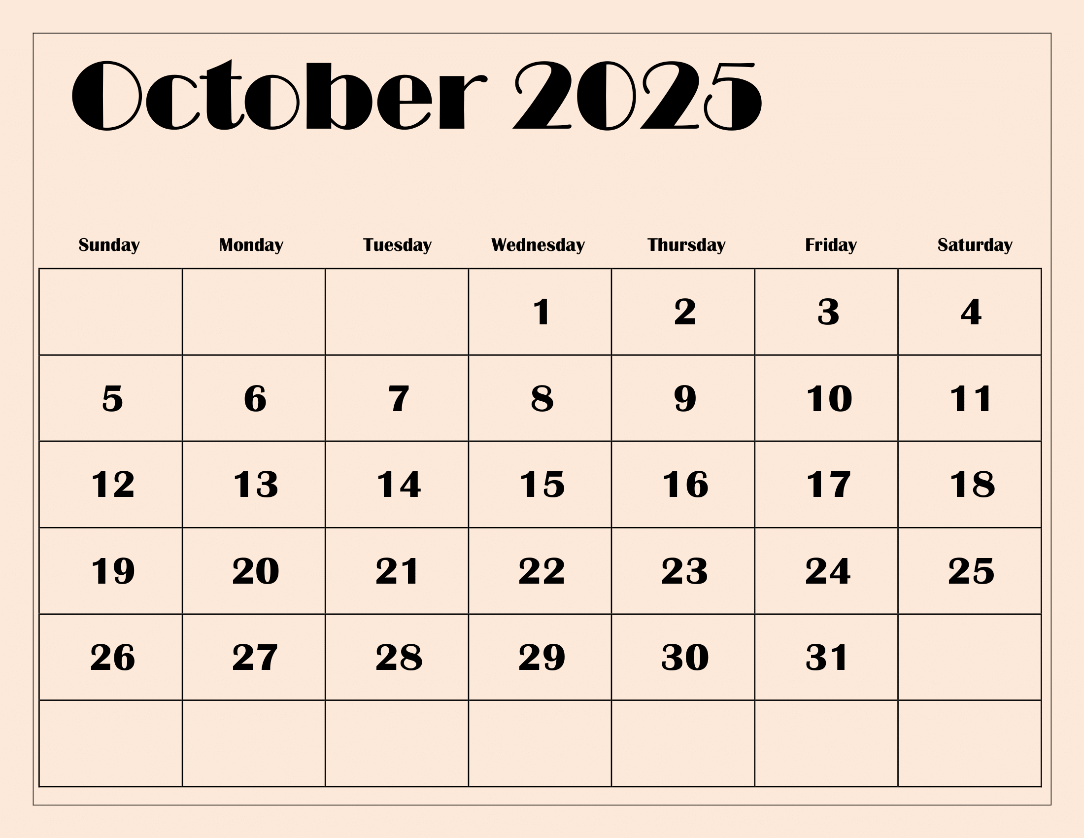 Blank Printable Calendar October 2025