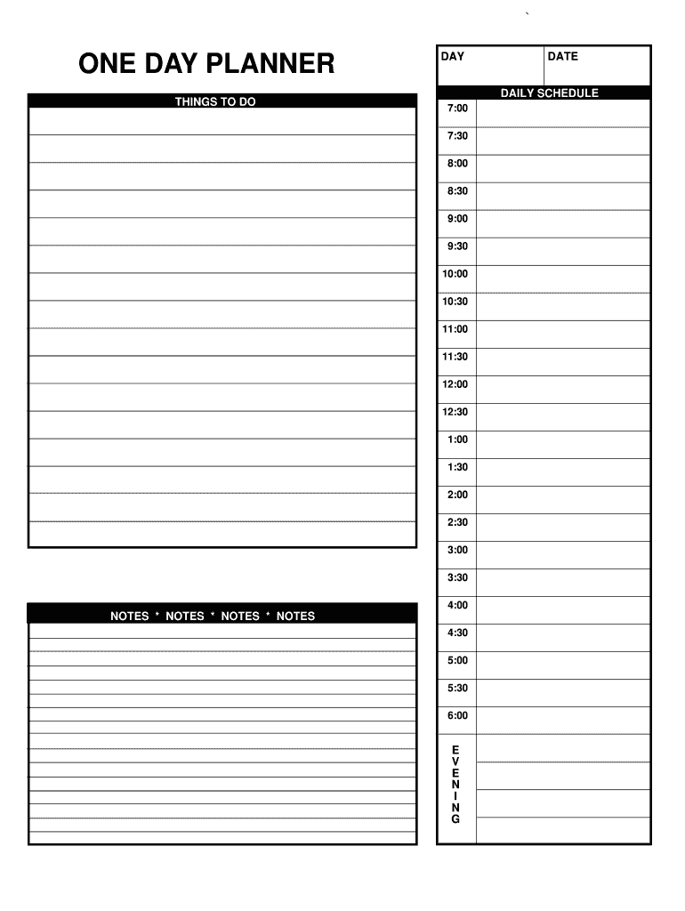 One Day Schedule Template Fill Online Printable Fillable Blank PdfFiller