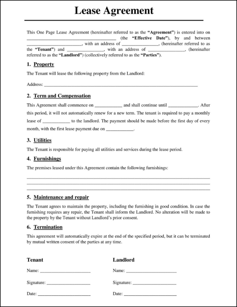Property Lease Agreement Blank Printable