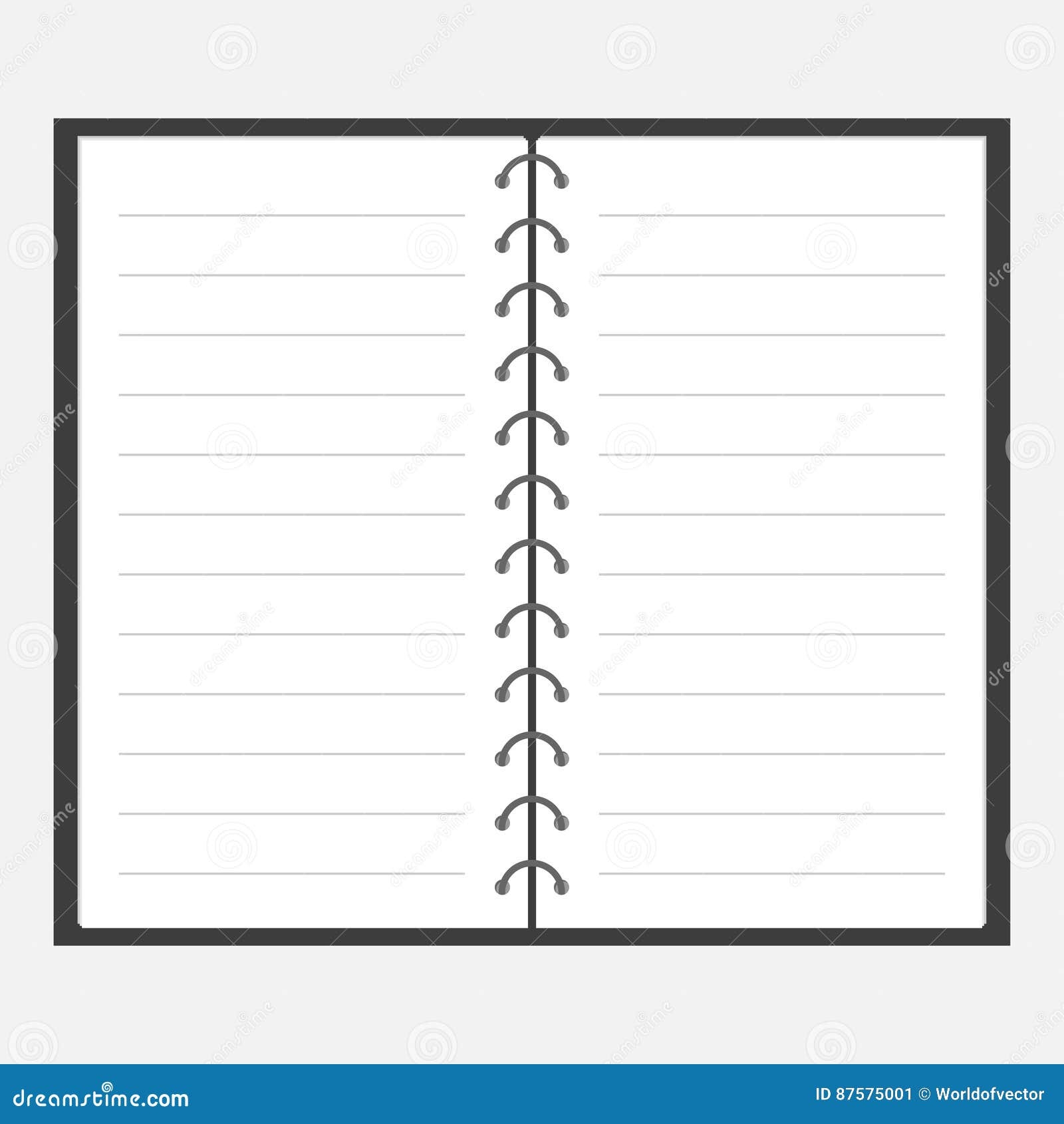 Open Notebook With Spiral And Blank Lined Paper Lined Template Flat Design Stock Vector Illustration Of Back Open 87575001