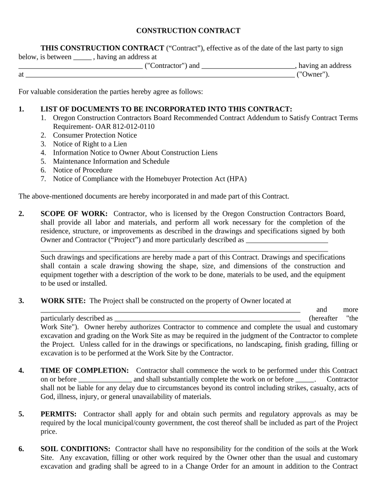 Oregon Construction Contract Template Pre built Template AirSlate SignNow