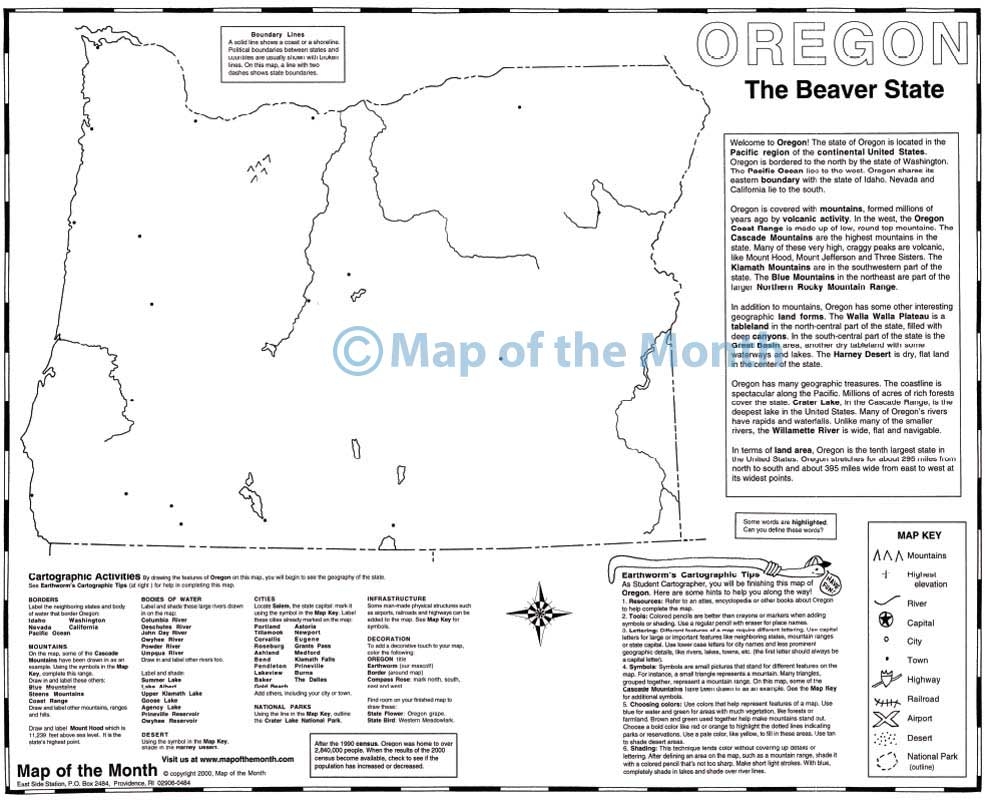 Oregon Map Blank Outline Map 16 By 20 Inches Activities Included