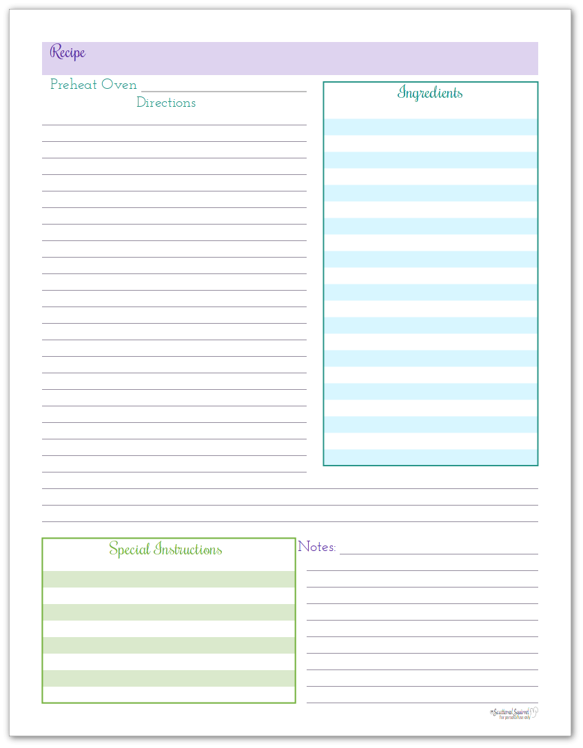 Free Printable Blank Recipe Sheets