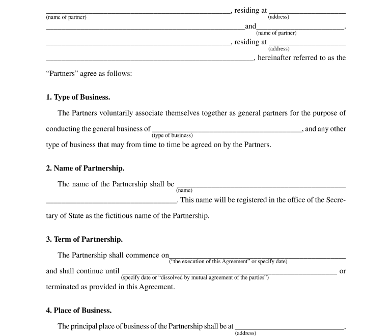 Partnership Agreement Fill Online Printable Fillable Blank PdfFiller