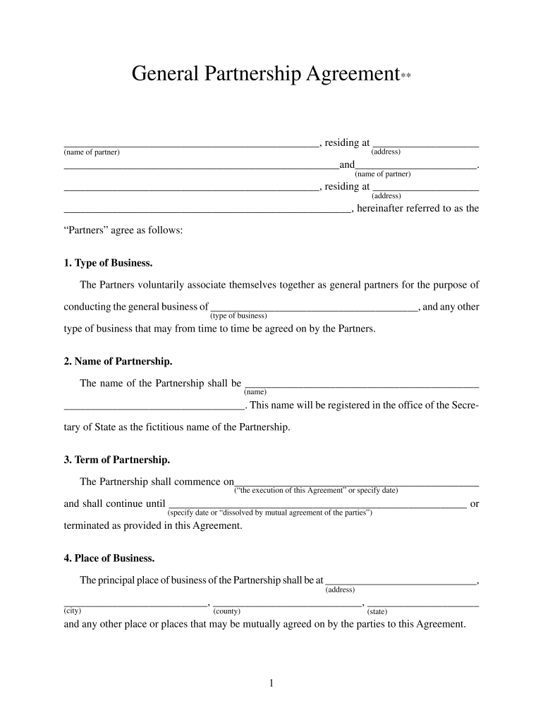 Partnership Agreement Fill Online Printable Fillable Blank PdfFiller