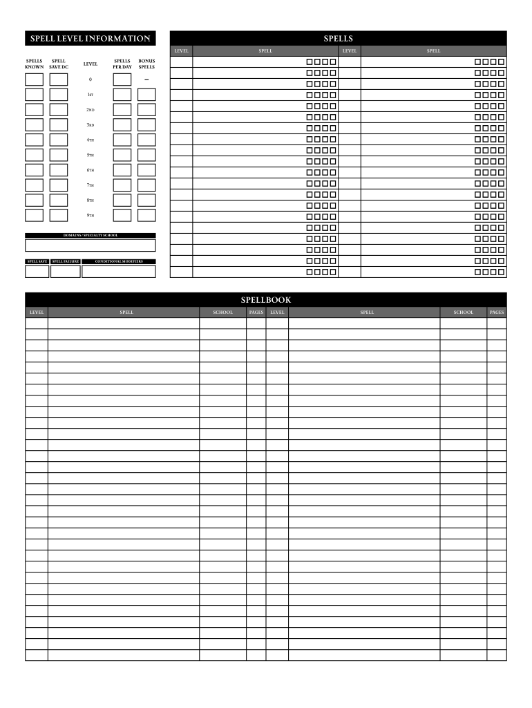 Pathfinder Spell Sheet Fill Online Printable Fillable Blank PdfFiller