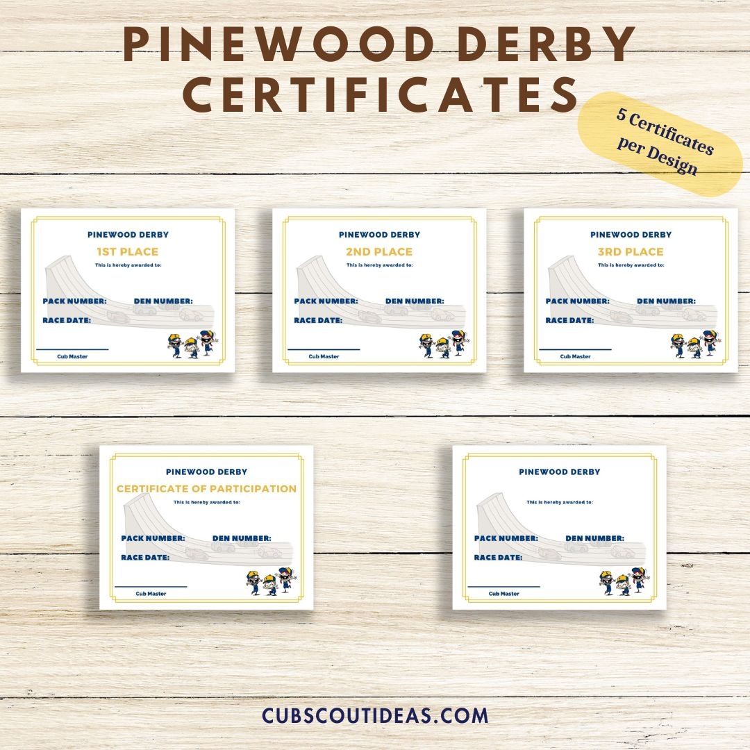 Pinewood Derby Printable Certificates Bundle Cub Scout Ideas