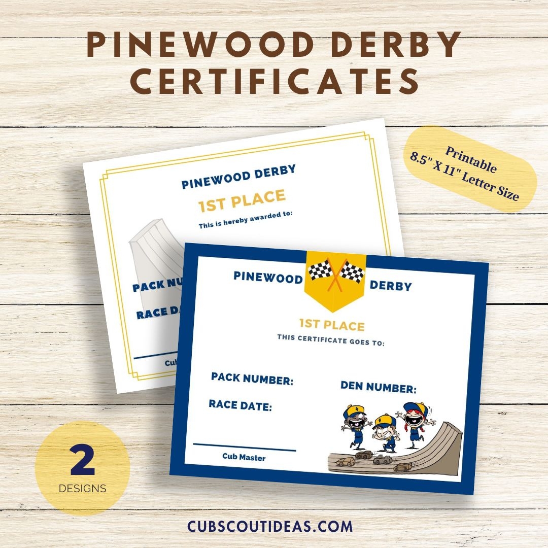 Pinewood Derby Printable Certificates Bundle Cub Scout Ideas