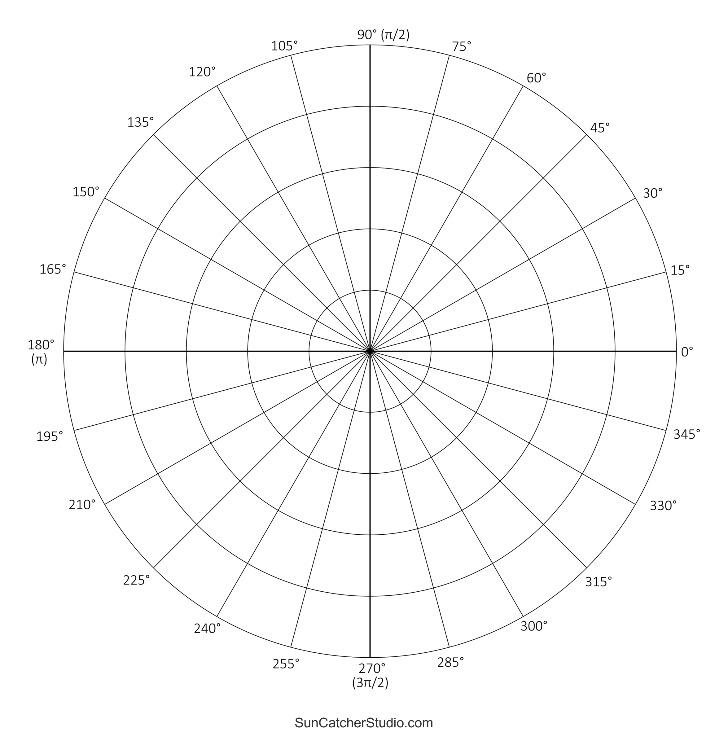 Polar Graph Paper Printable PDF With Radians And Degrees Free Printables Monograms Design Tools Patterns DIY Projects