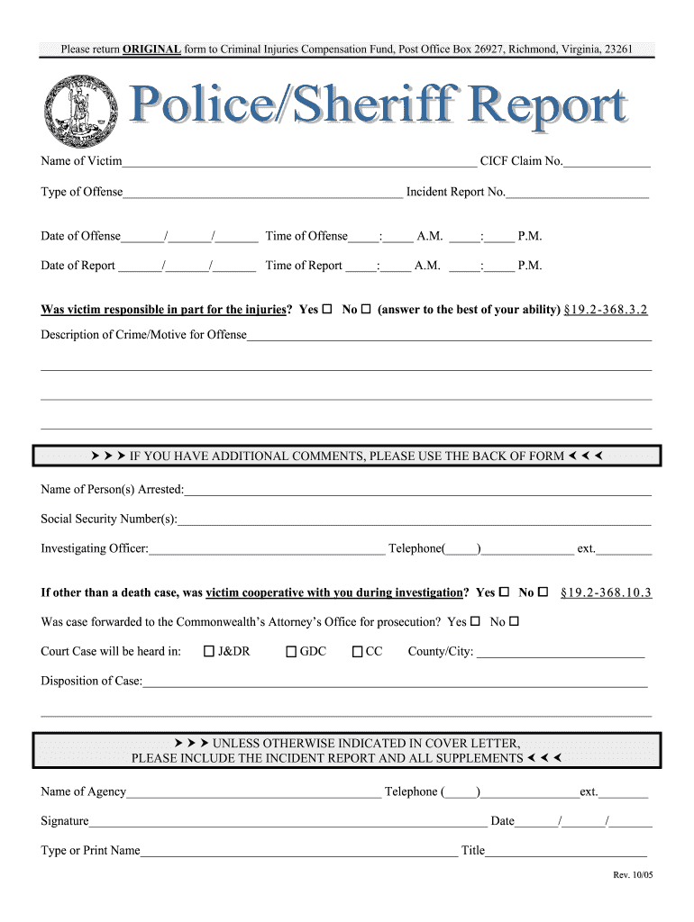 Printable Blank Police Report Forms