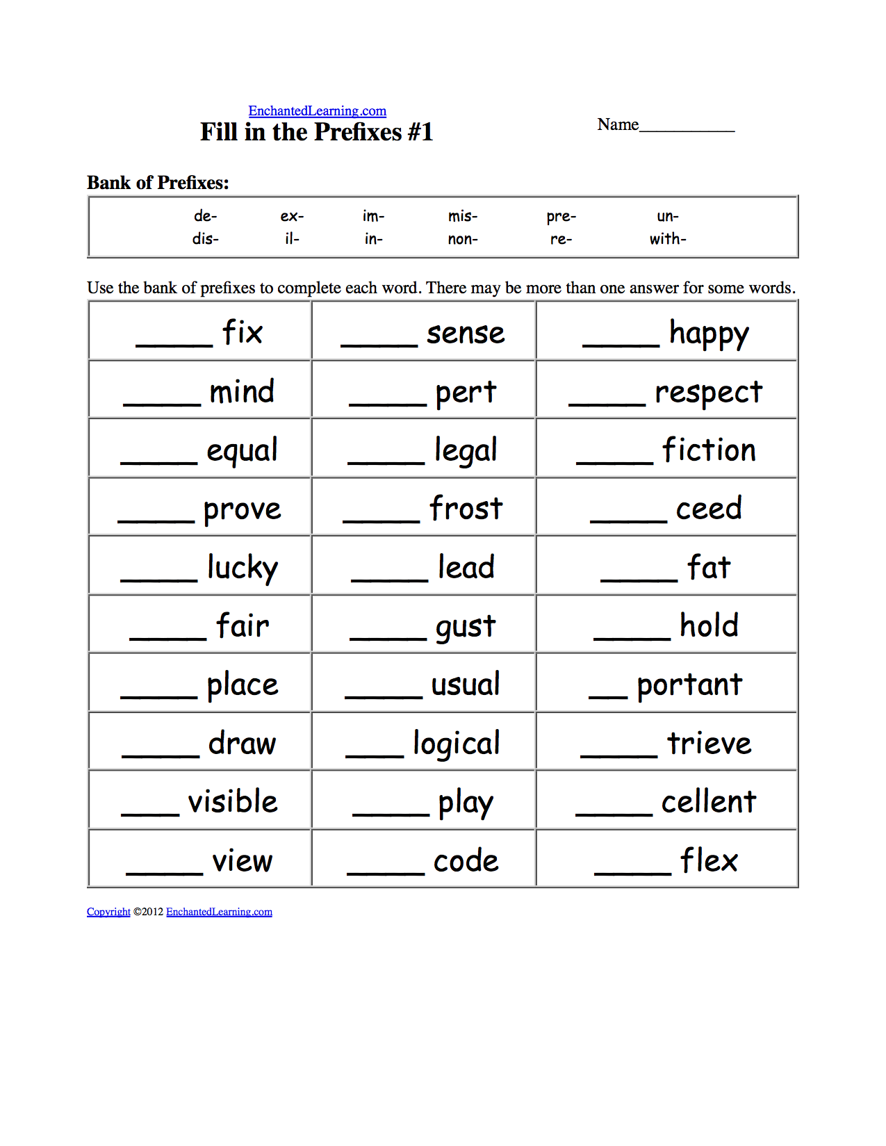 Prefix EnchantedLearning