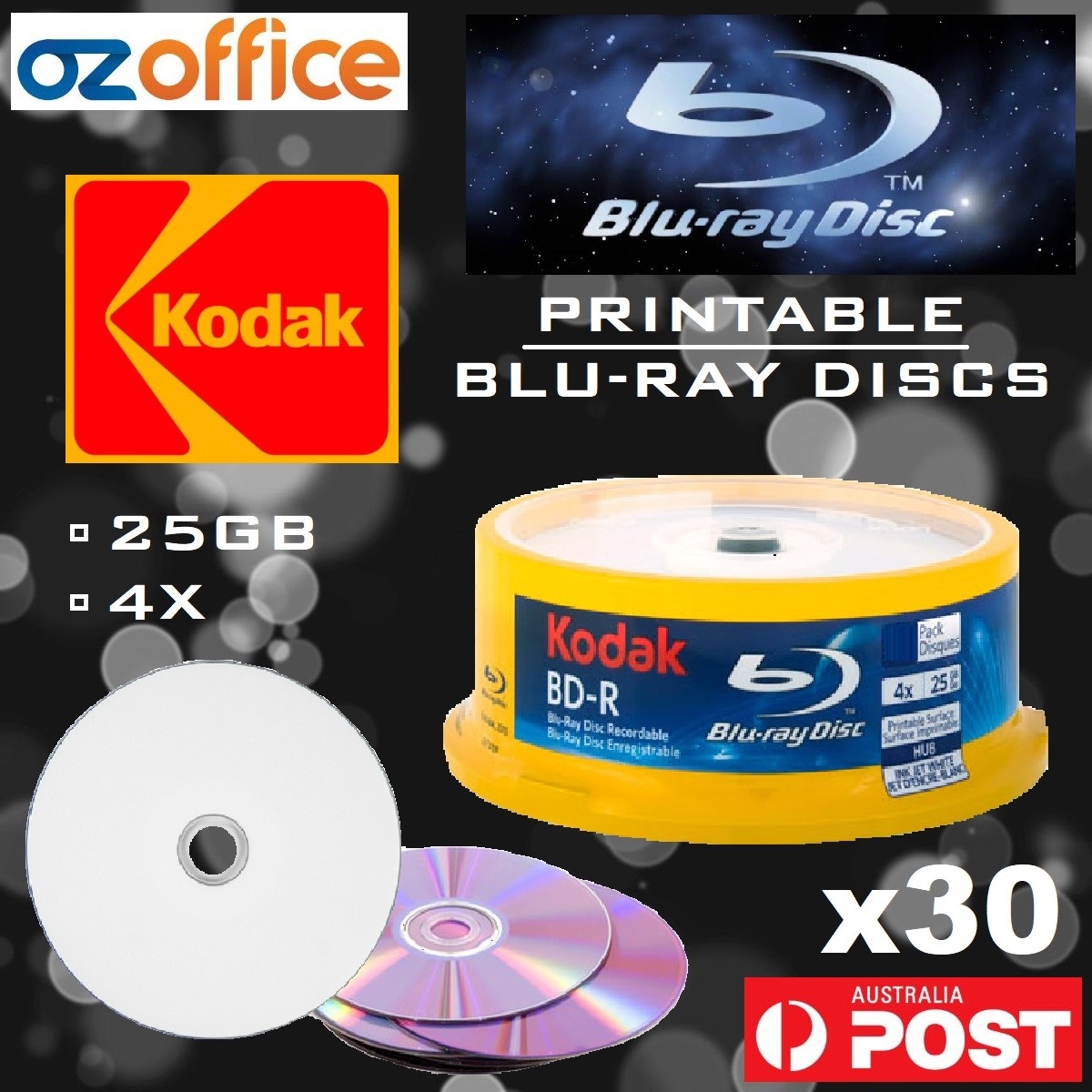 PREMIUM 30 X KODAK Blank Blu Ray Discs 25GB BDR 4X White Inkjet Printable Disc EBay