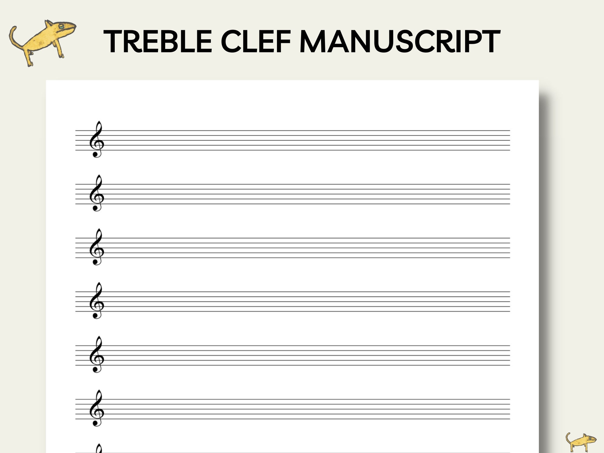 Printable 12 Stave Treble Clef Manuscript Blank Manuscript Treble Clef Staff Paper Blank Music Paper Piano Staff Paper Etsy