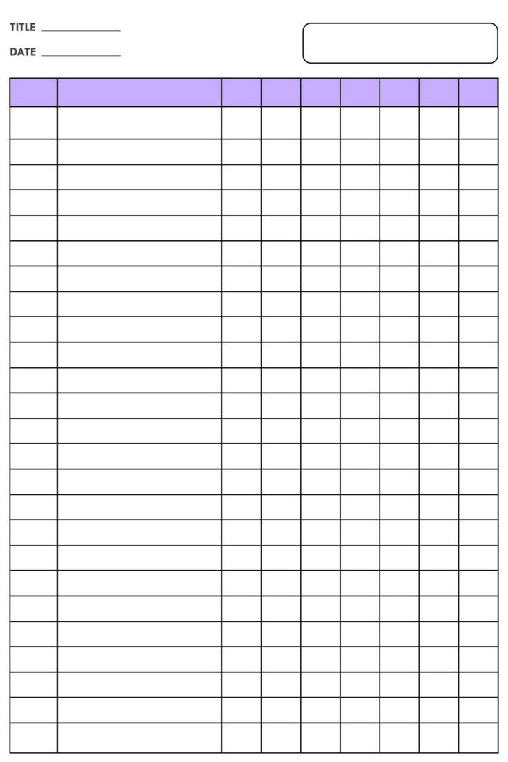 Printable 9 Column Chart Templates With Violet Title Row