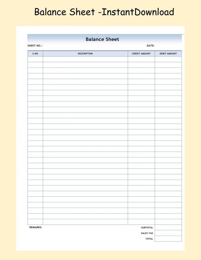 Blank Printable Trial Balance Template