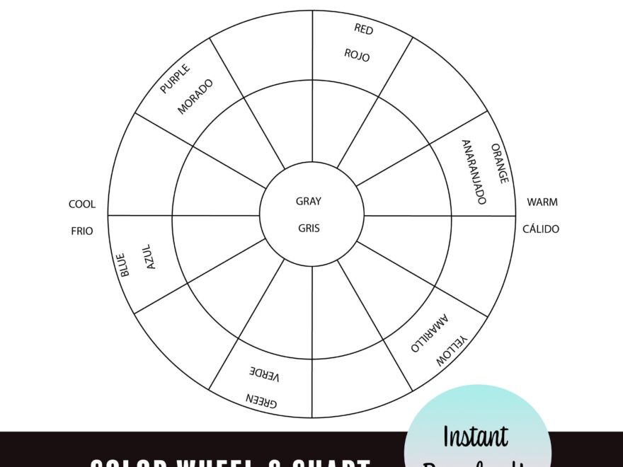 Printable Bilingual Blank Color Wheel Worksheet Instant Download Etsy