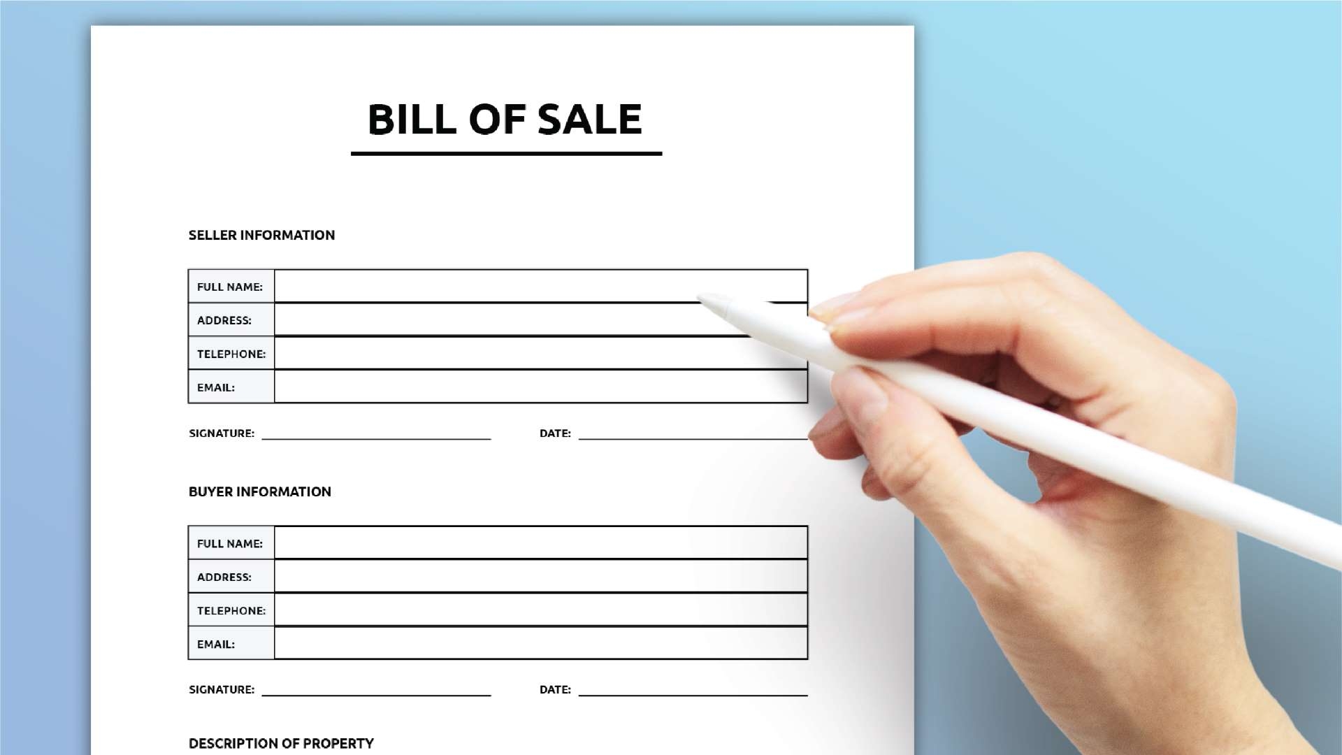 Blank Bill Of Sale Printable