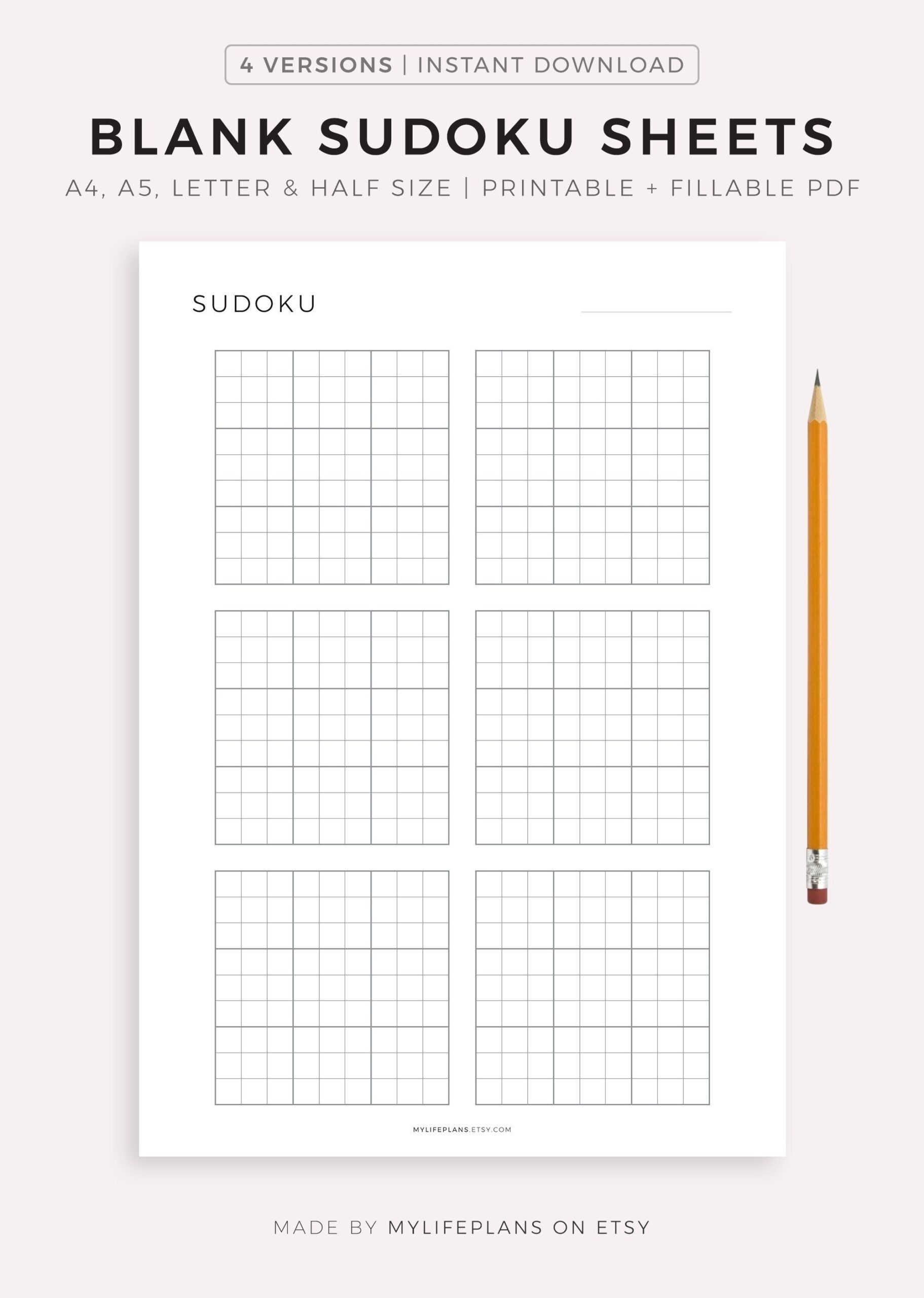 Printable Blank Sudoku Sheets Sudoku Grid Template Instant Download PDF Etsy