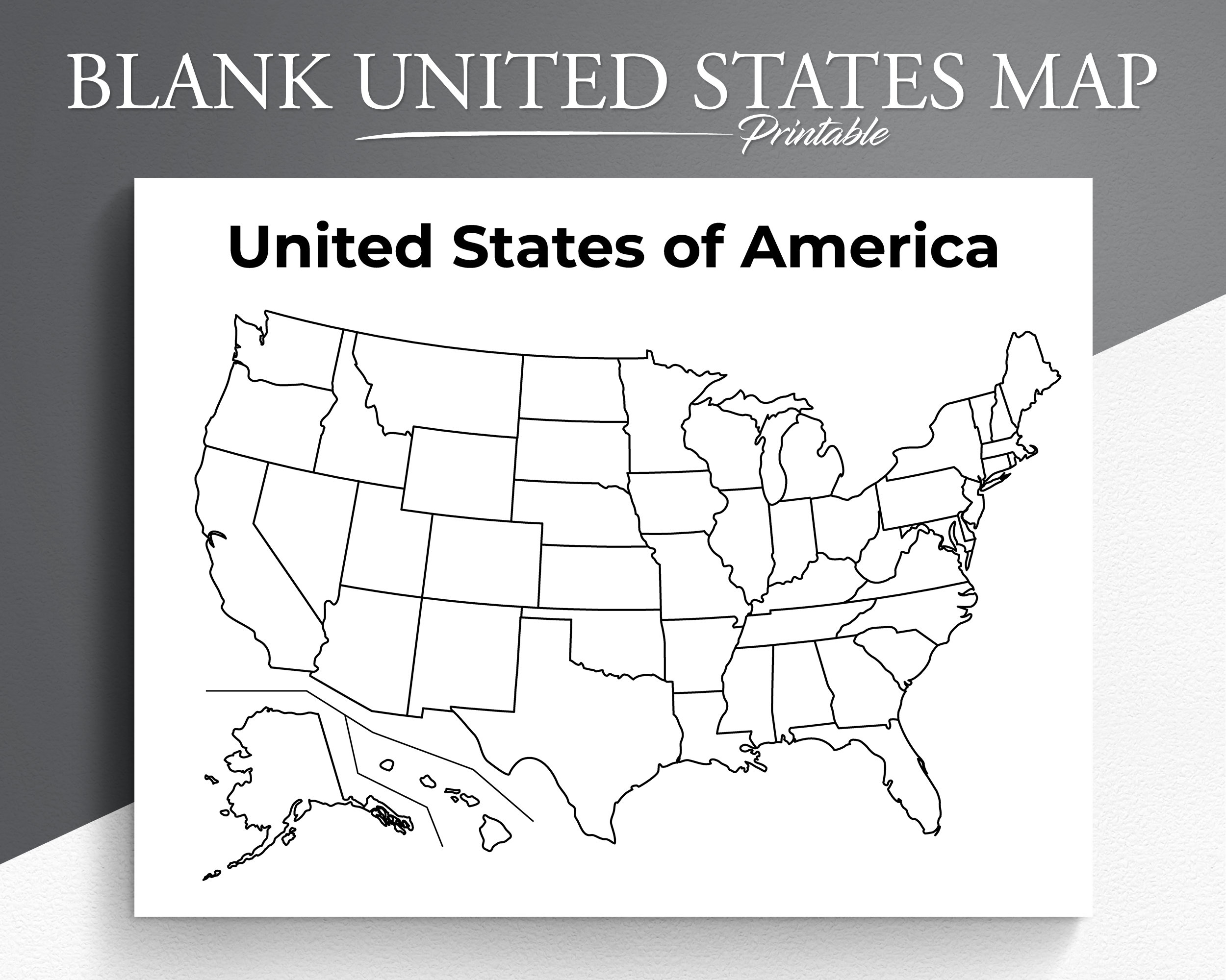 Printable Blank US Map Educational Map For Kids USA Coloring Page United States Map Coloring Etsy