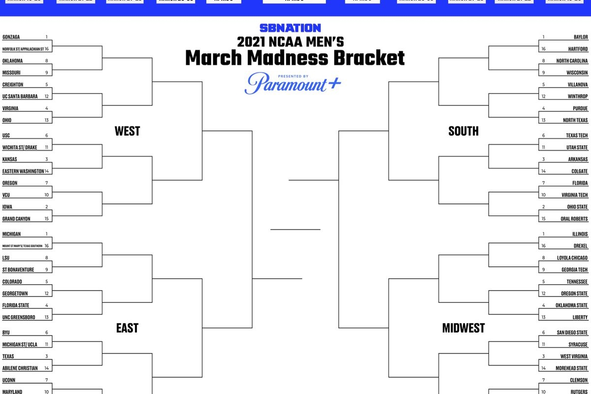Printable Bracket 2021 Fill Out Your Men s March Madness Picks SBNation