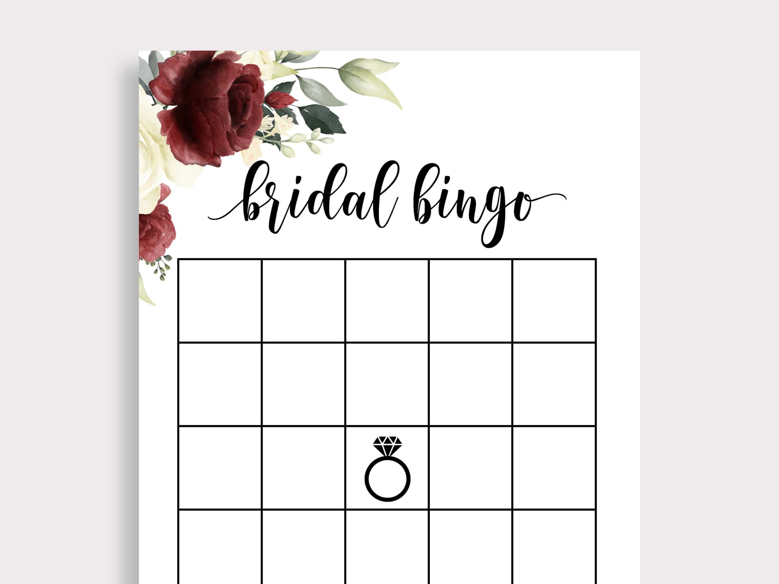 Printable Bridal Bingo Game Burgundy Bridal Shower Bingo Cards Bridal Shower Game Template Maroon Blush Floral Instant Download G18 Etsy