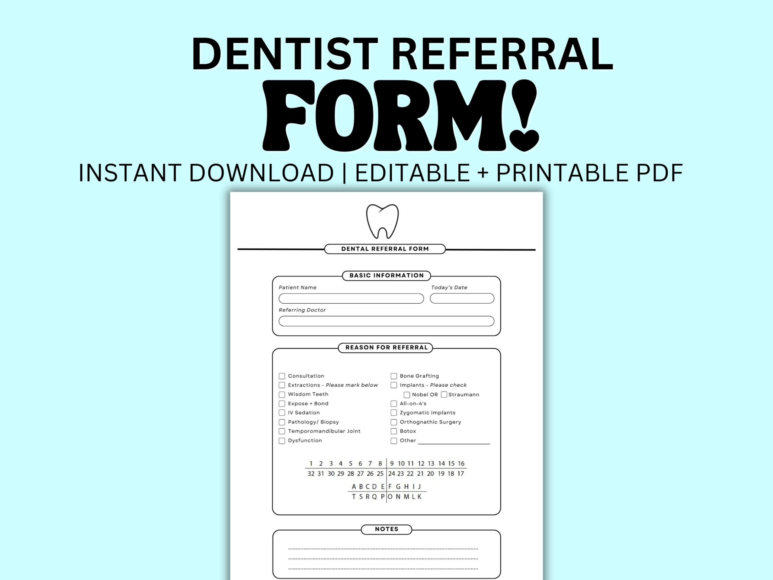 Printable Dental Patient Referral Form Oral Surgery Dentist Template Instant PDF Editable Download Dentist Excuse Wisdom Tooth Etsy