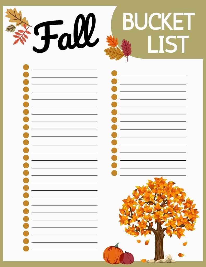 Printable Fall Bucket List Ideas