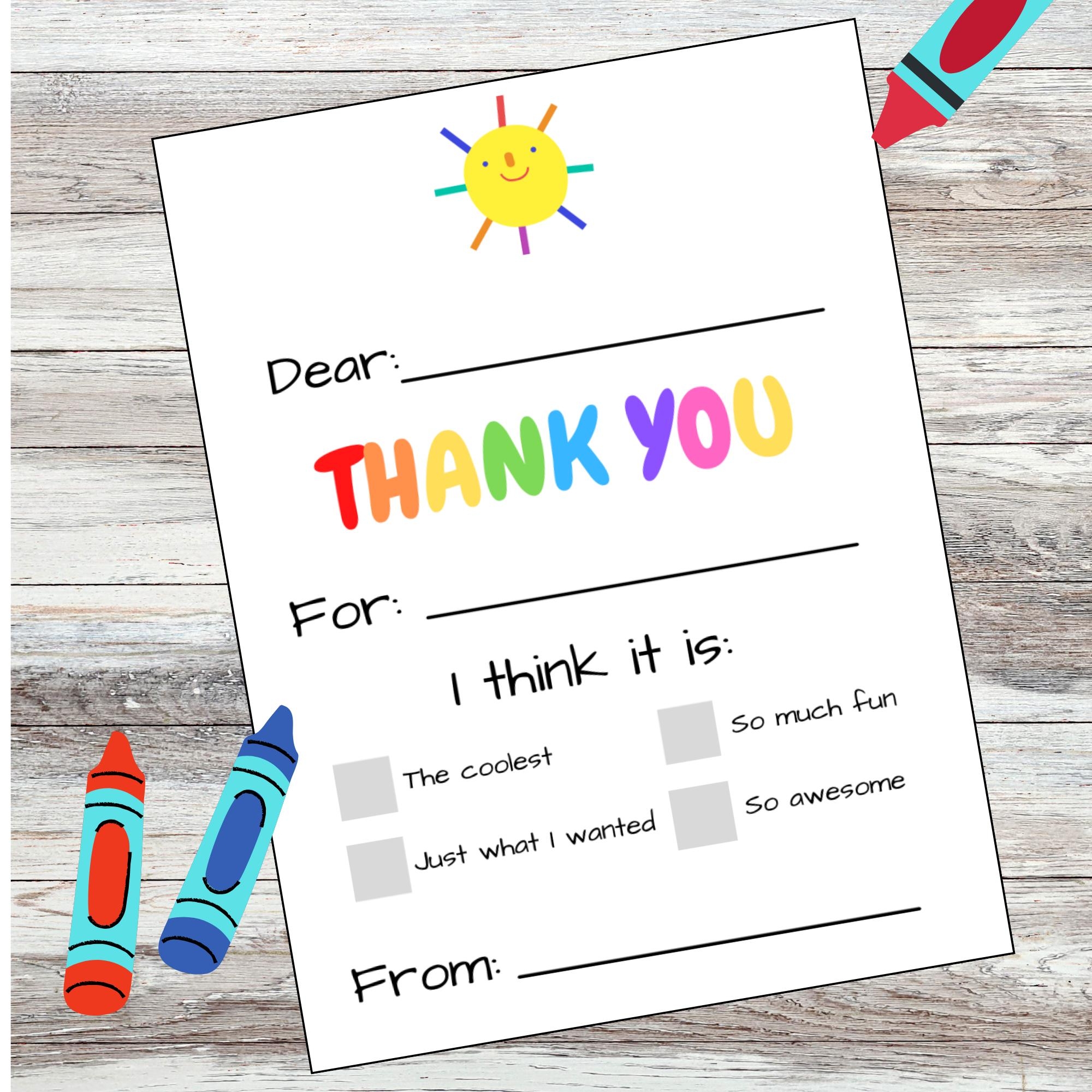 Printable Fill in the blank Thank You Cards For Kids Birthday Party Gratitude Notes 4 PDF Cards Etsy