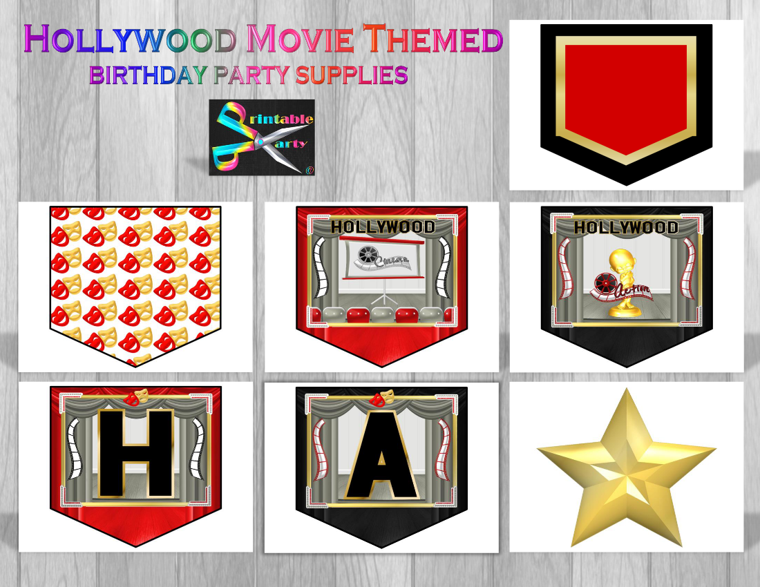 Printable Hollywood Movie Party Supplies Movie Theme Party Decorations