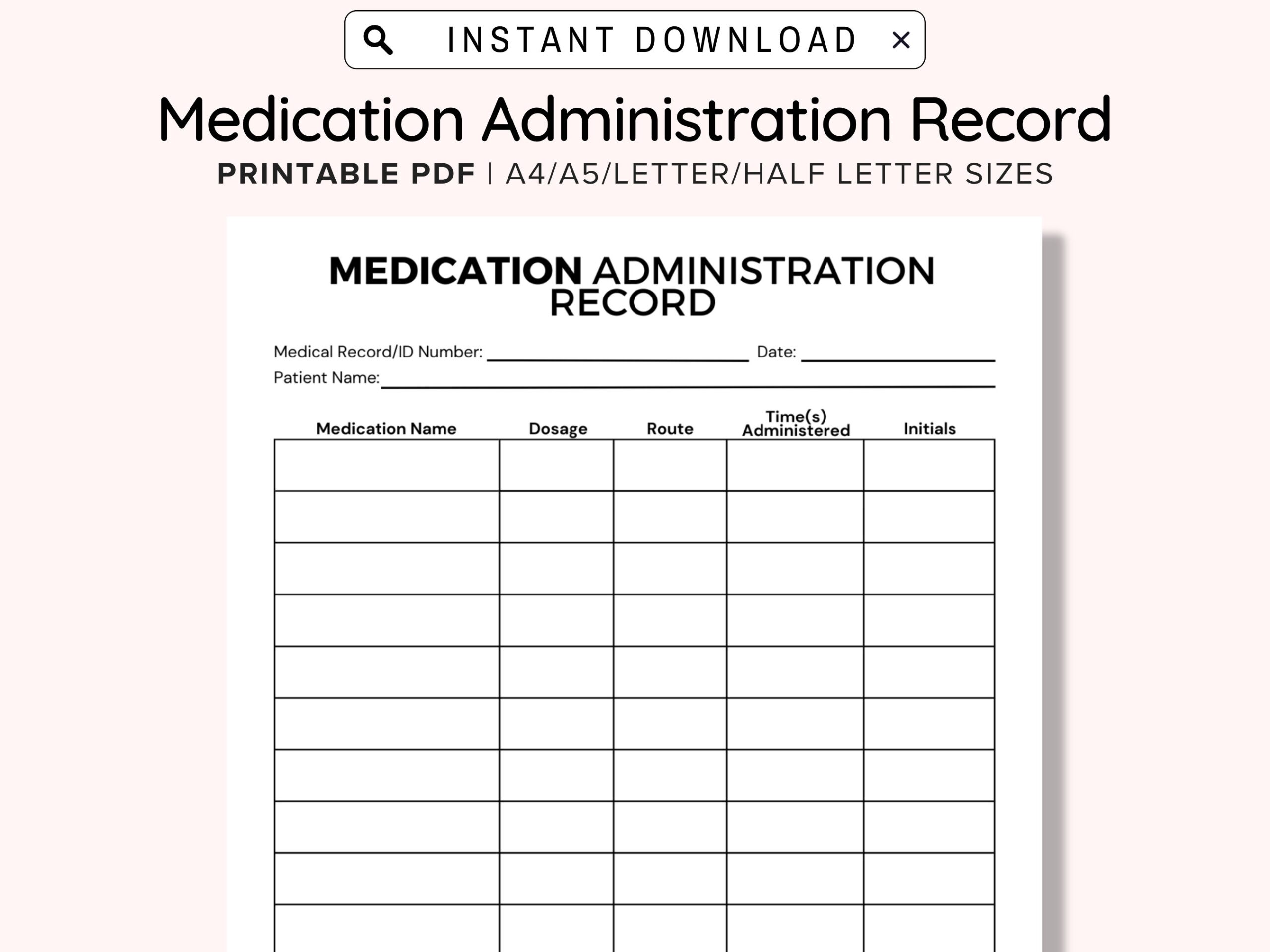 Printable Medication Administration Record Ready To Print Medication Log Chart Post surgery Medication Chart Paramedics And Nurses Etsy Finland