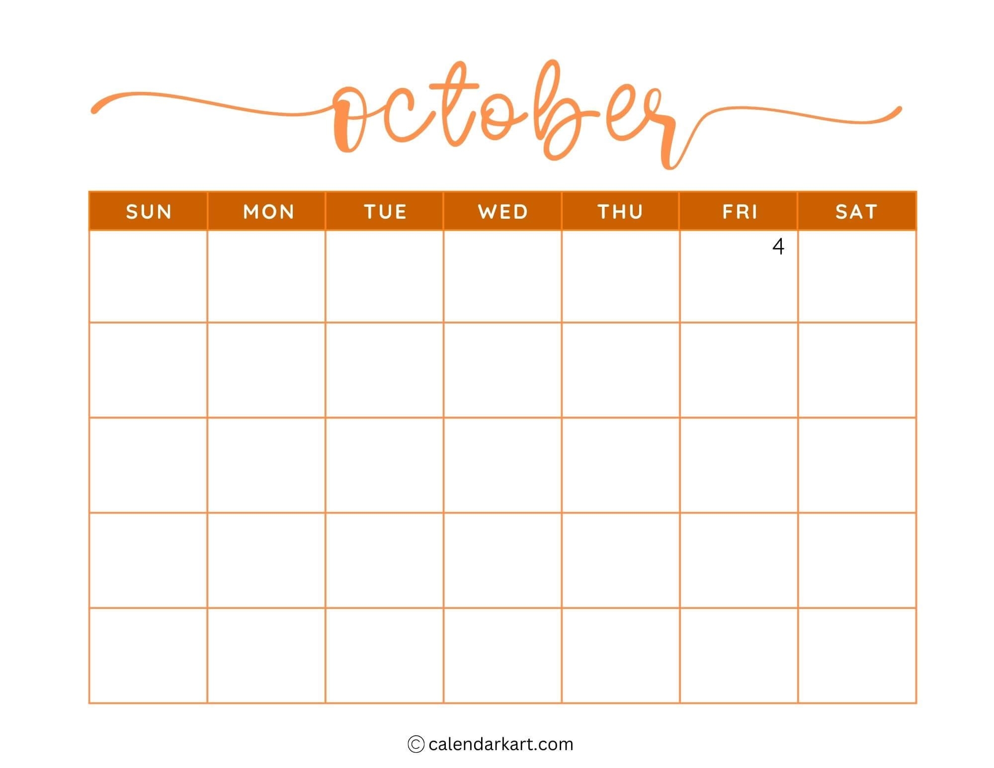 Printable Blank Month Of October