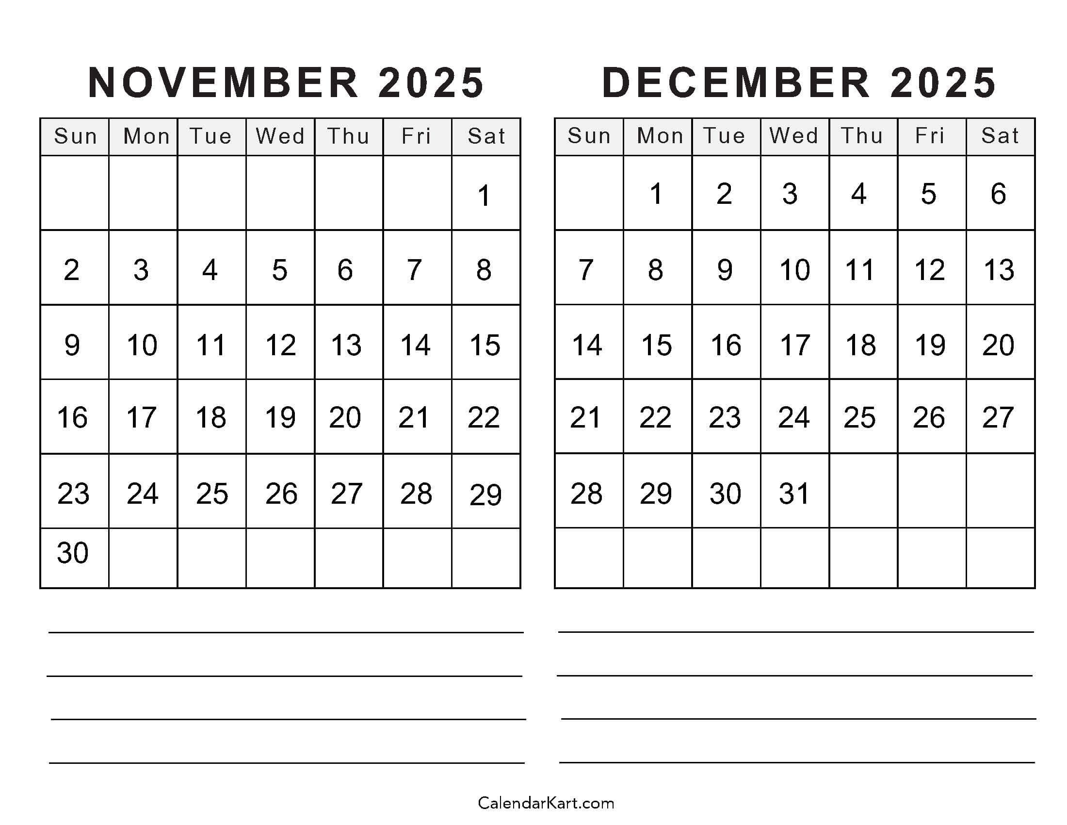 Blank November And December 2025 Calendar