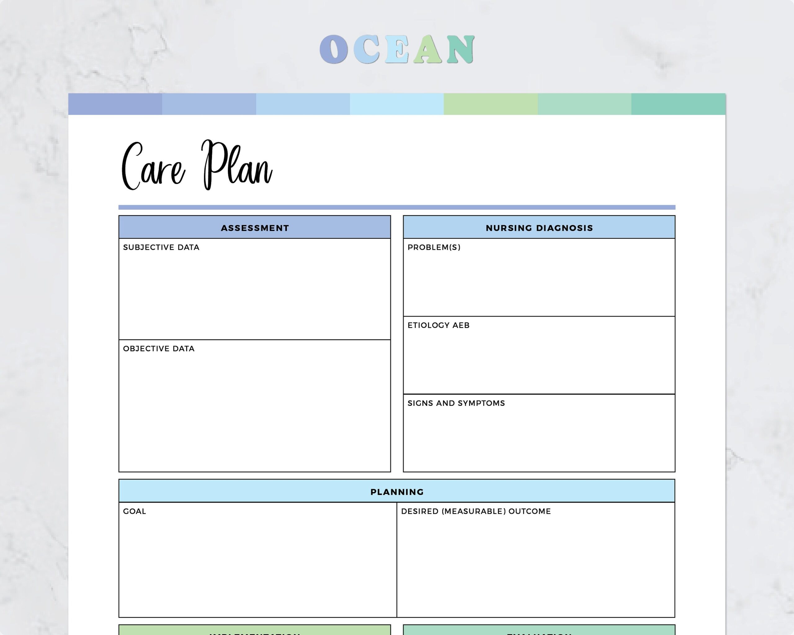 Printable Blank Nursing Care Plan