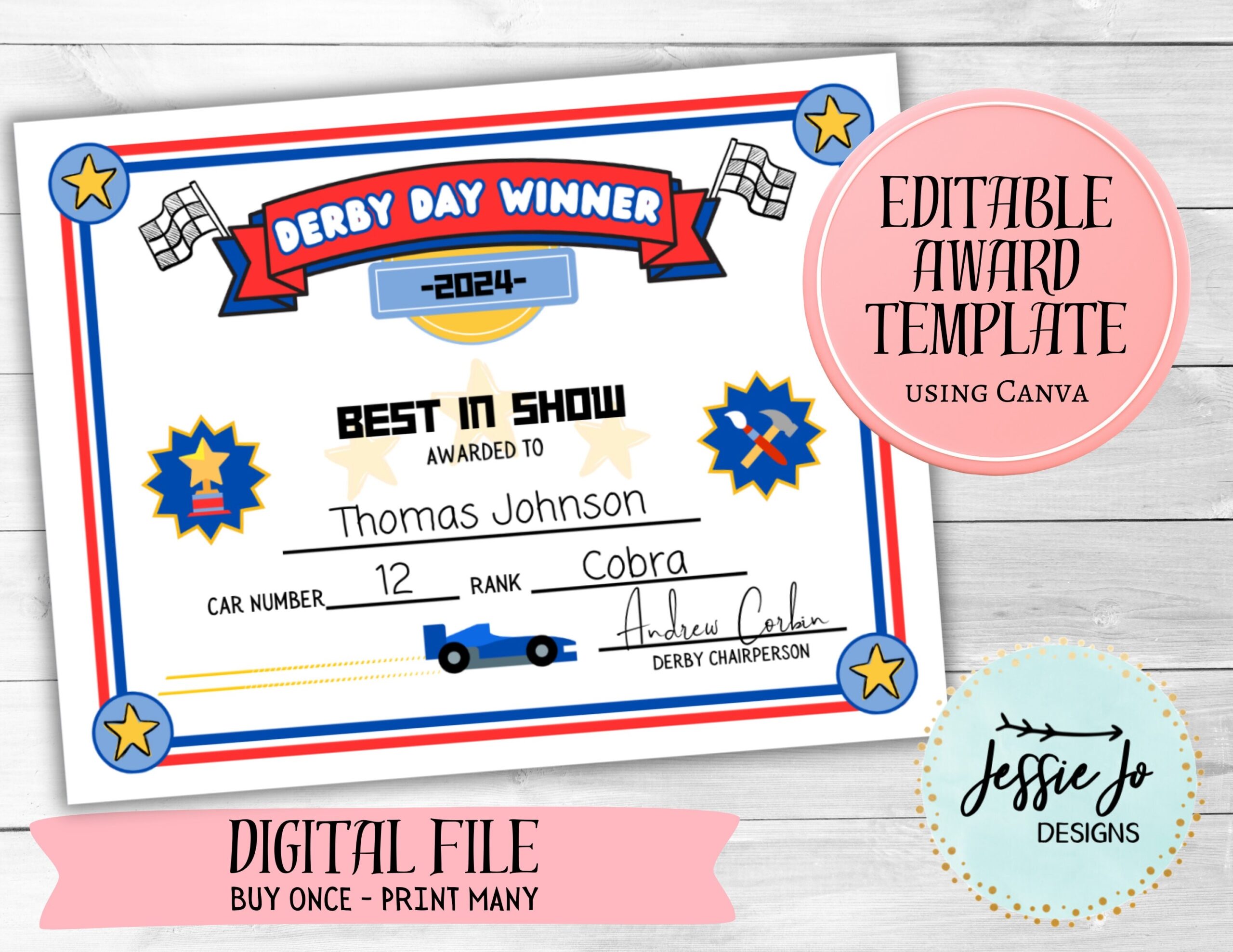 Printable Pinewood Derby Certificate Etsy