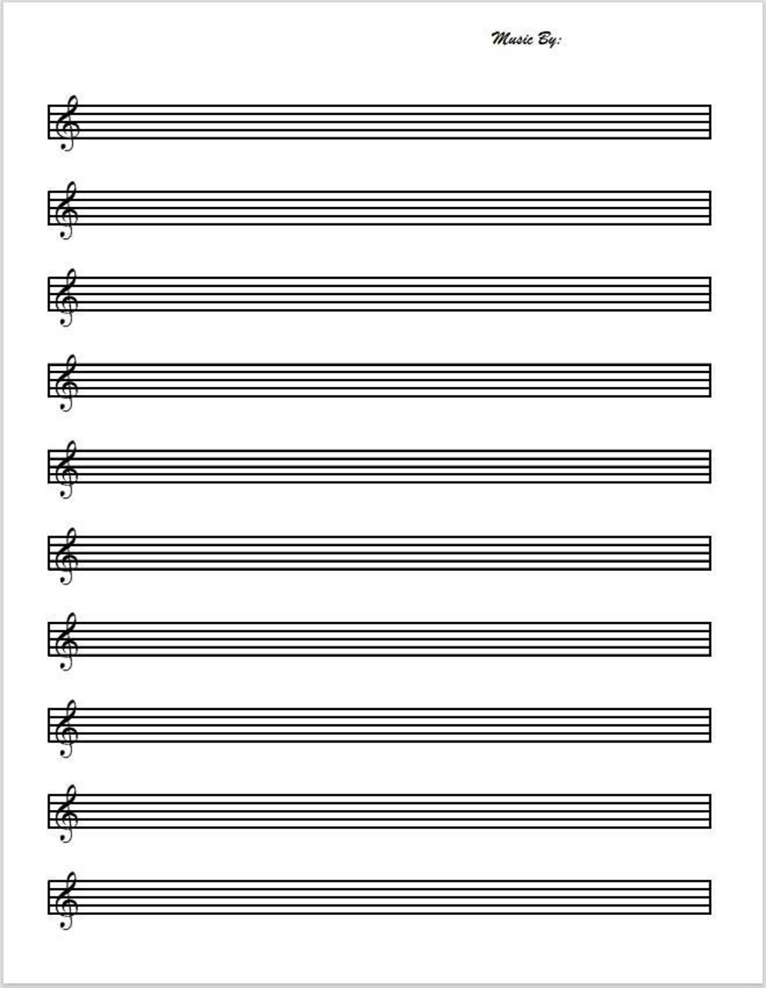 Printable Treble Clef Music Paper PDF File Etsy