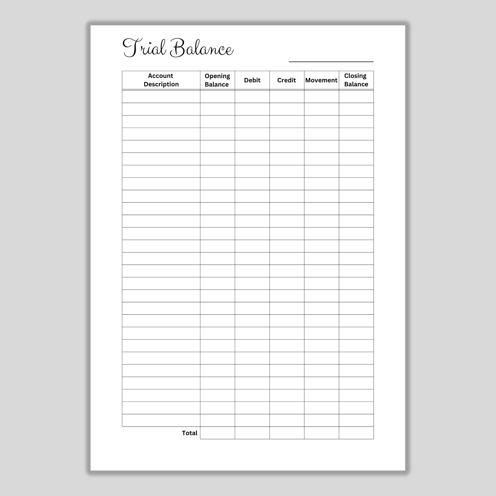 Printable Trial Balance Accounting Sheet Small Business Template Accounting Ledger Printable Financial Reporting PDF A4 A5 US Letter Etsy